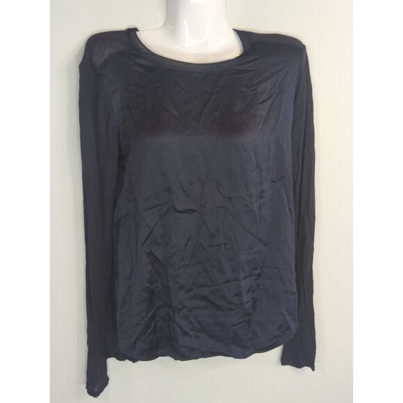 Vince Navy Blue Sheer Back Neck  Long Sleeve Crew Neck Casual‎ Top Womens MEDIUM - Picture 1 of 6